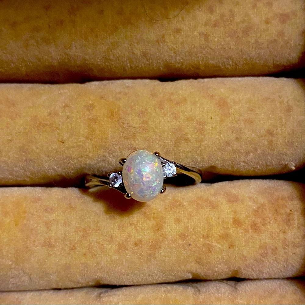 Lab Created Fire Opal 2.20Ct Oval Cut Engagement Ring In 14K White Gold Plated